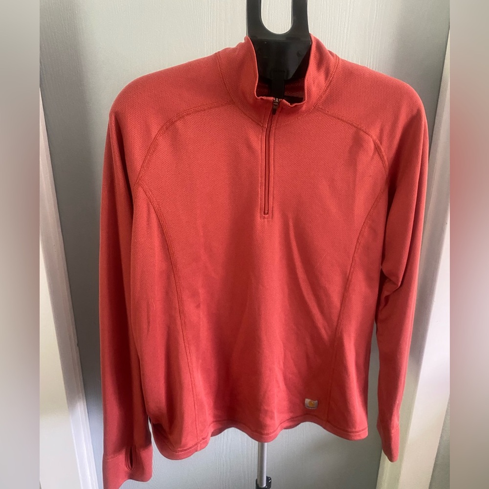 Carhartt Womens Fitted 1/4 Zip Pullover Long Sleeve Size XL Burnt Orange